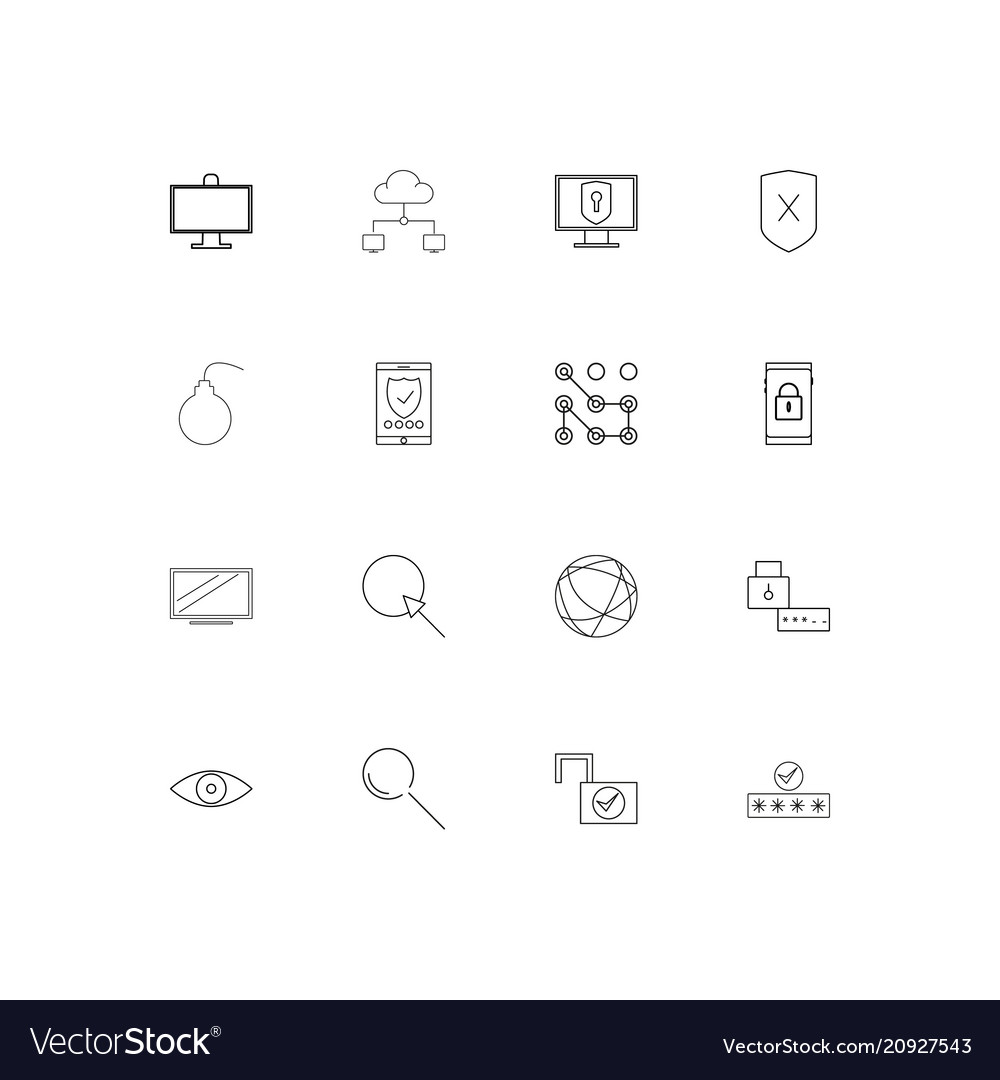 Internet security linear thin icons set outlined