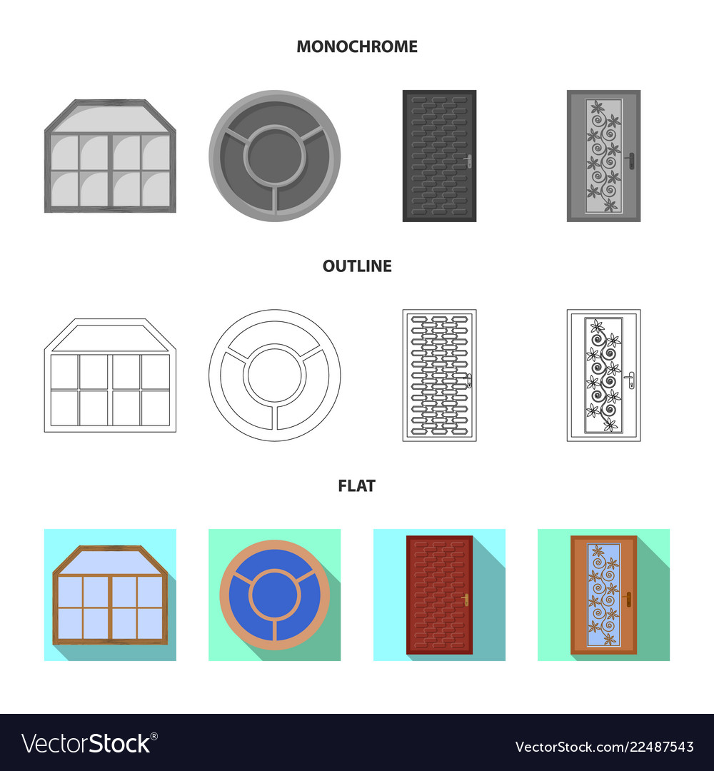 Isolated object of door and front sign set