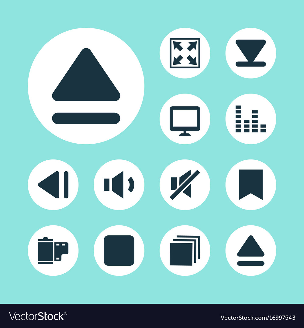 Media icons set collection of bottom pause mute