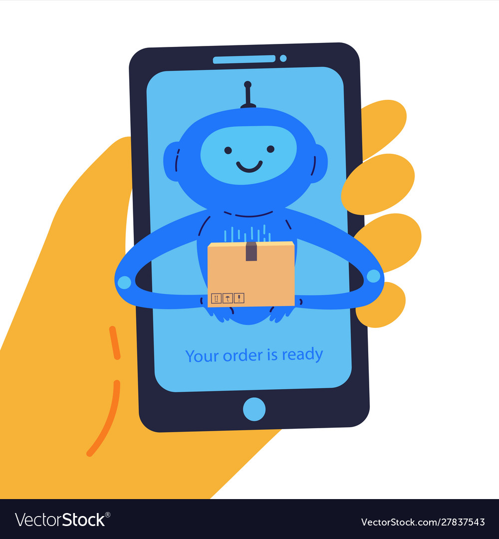 Phone in hand with chat bot a delivery note Vector Image Phone in hand with chat bot a delivery note