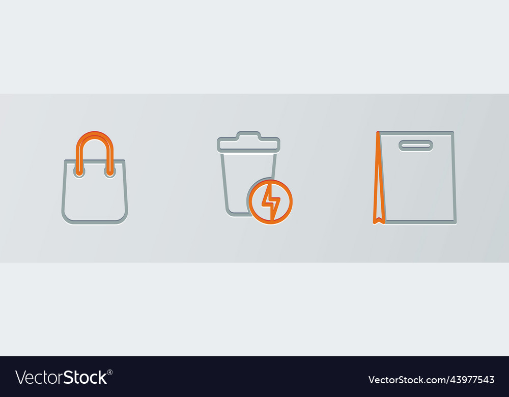 Set line shopping bag and lightning with trash vector image Set line shopping bag and lightning with trash