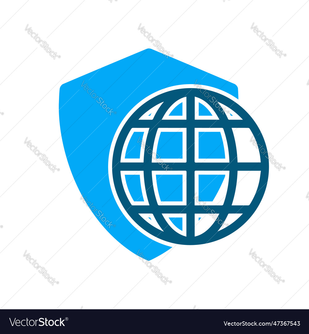Shield and web searching globe icon vector image Shield and web searching globe icon
