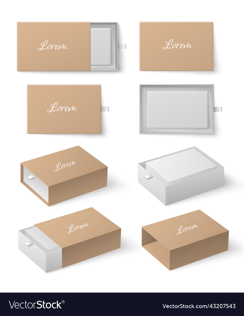Slide boxes set opened and closed realistic