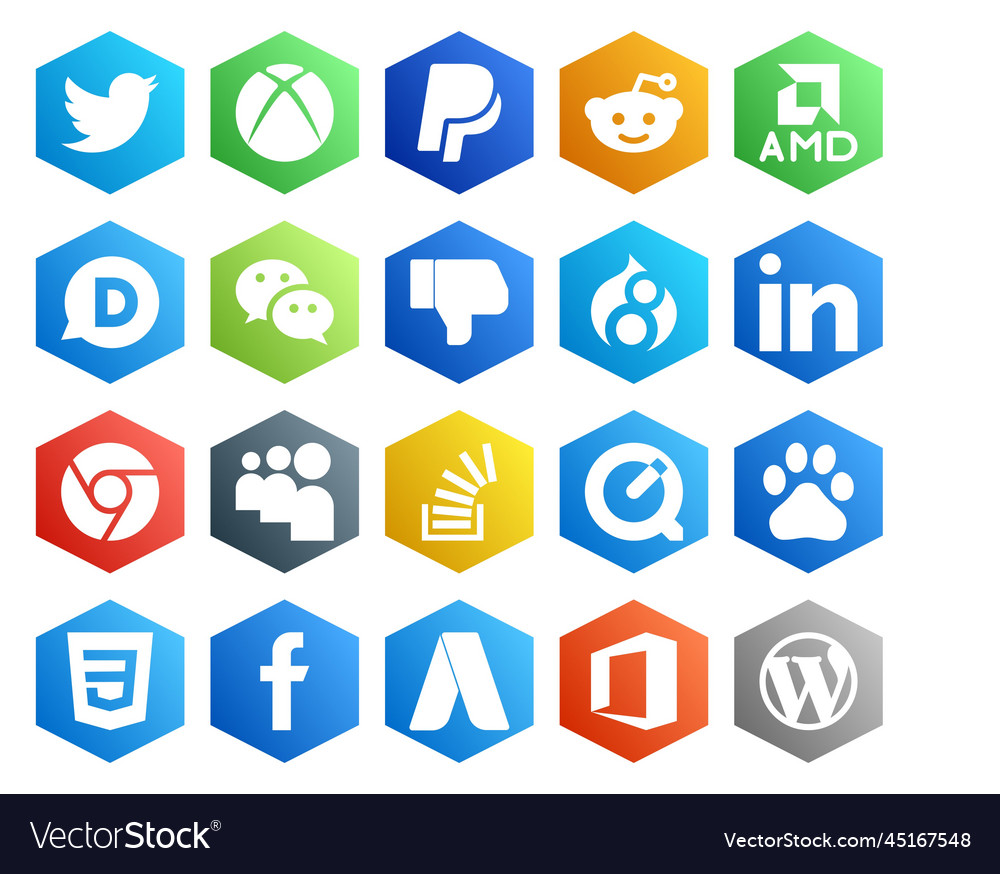 20 social media icon pack including overflow