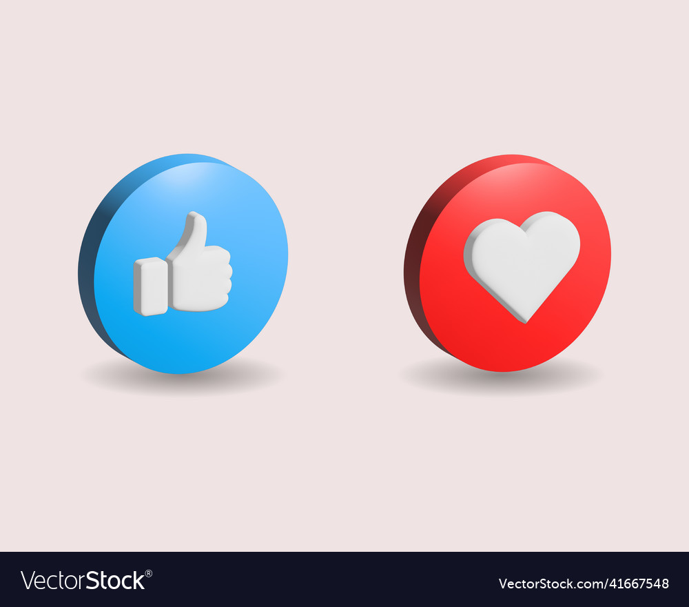 3d rendering thumb up and like icon set on social