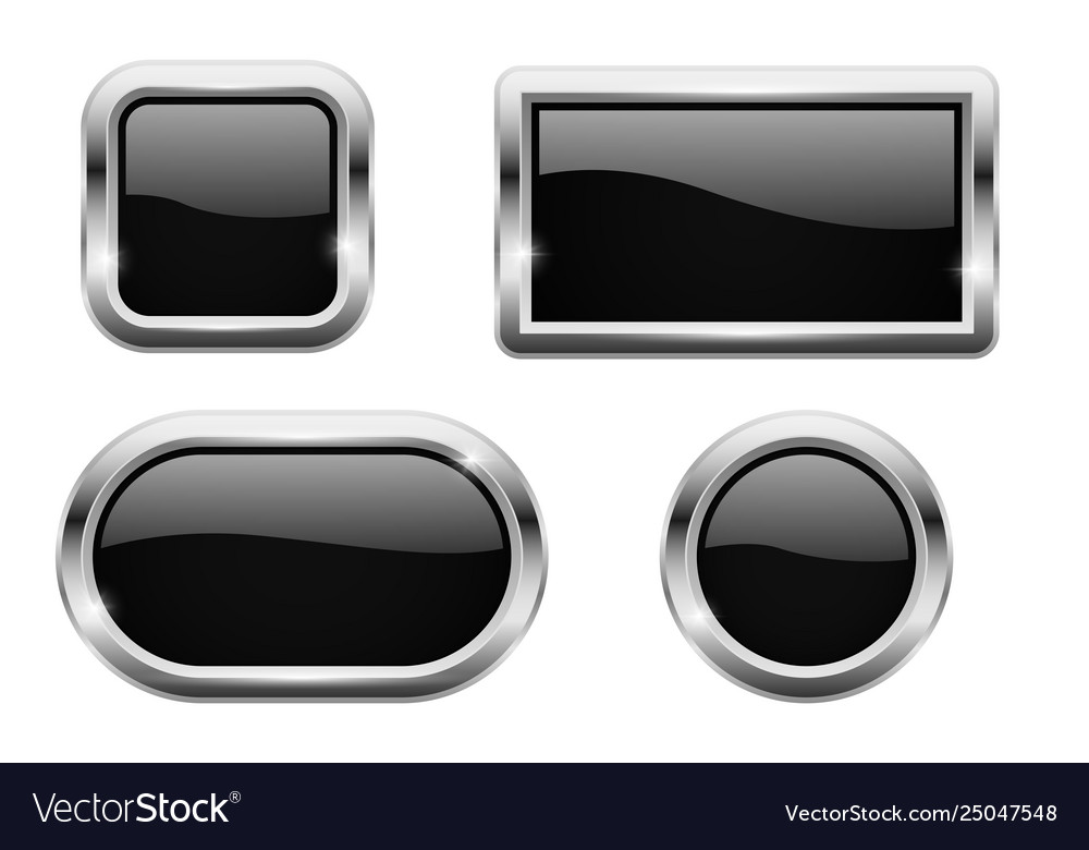 Black glass buttons with chrome frame Royalty Free Vector