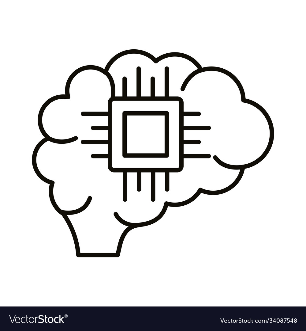 Brain human with processor chip line style icon