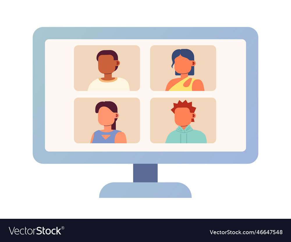 Computer monitor with online video meeting semi Vector Image