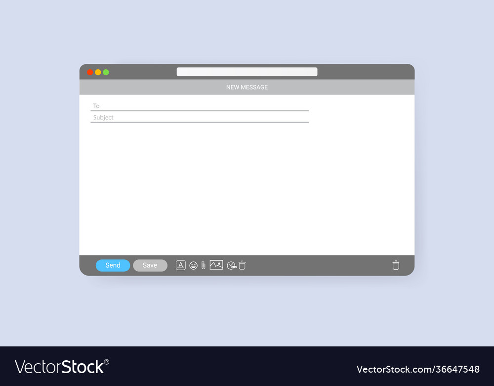 Email window template new message grey interface vector image Email window template new message grey interface