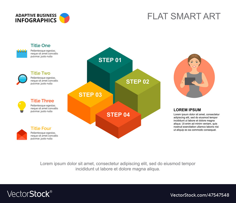 Four steps list process chart template Royalty Free Vector