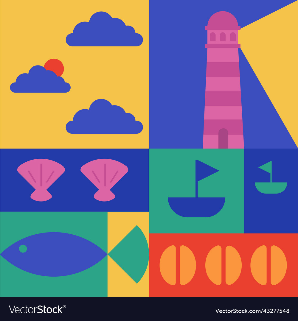 Geometric pattern with sea attributes Vector Image Geometric pattern with sea attributes