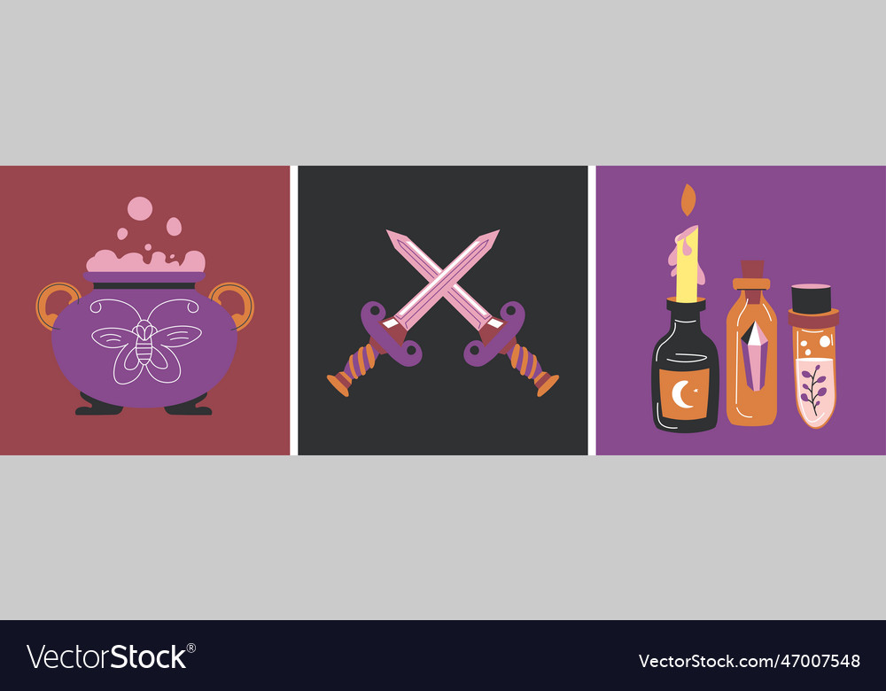 Magic cards and witchcraft ingredients for spell Vector Image