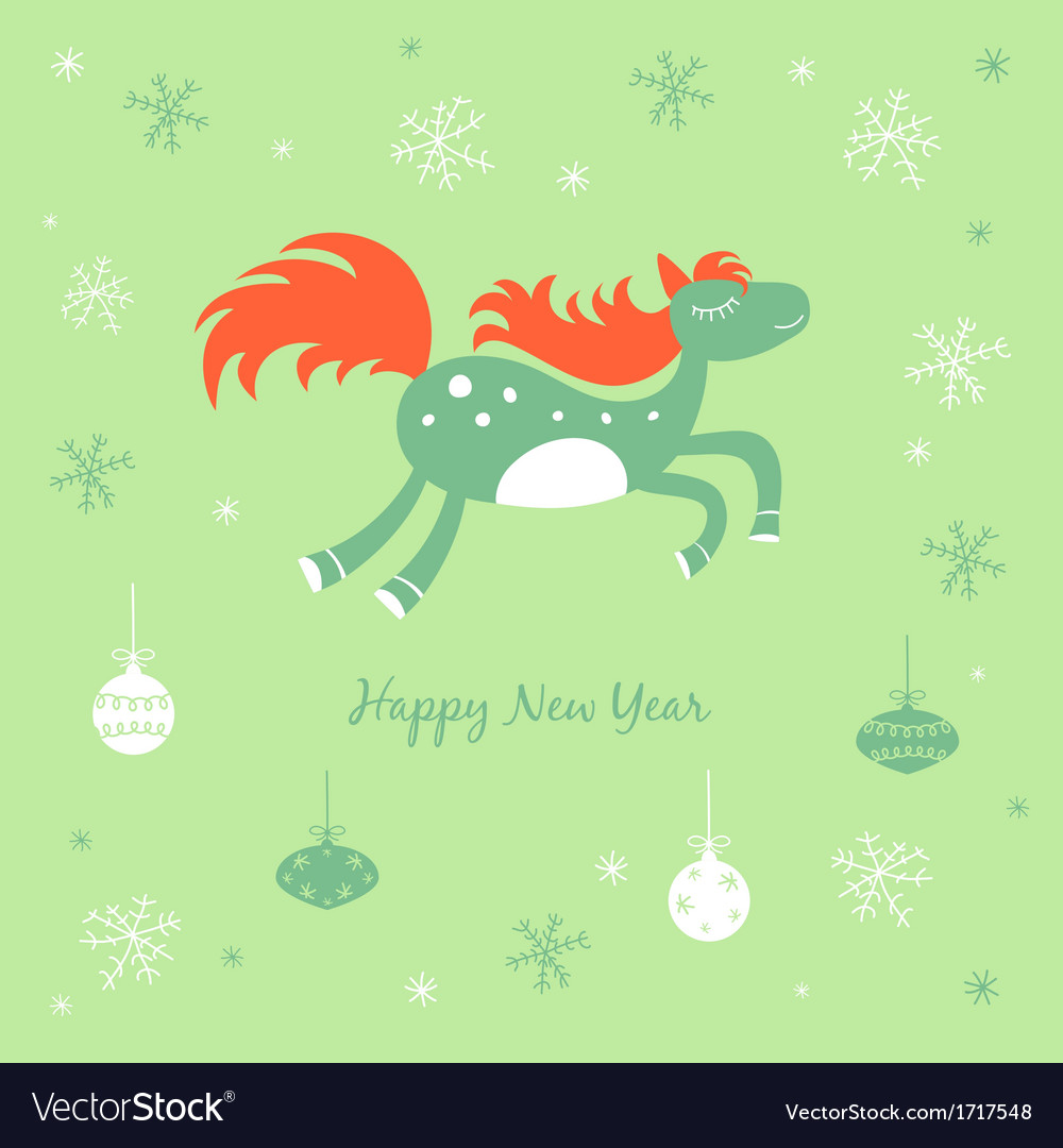 New year and christmas card with a horse