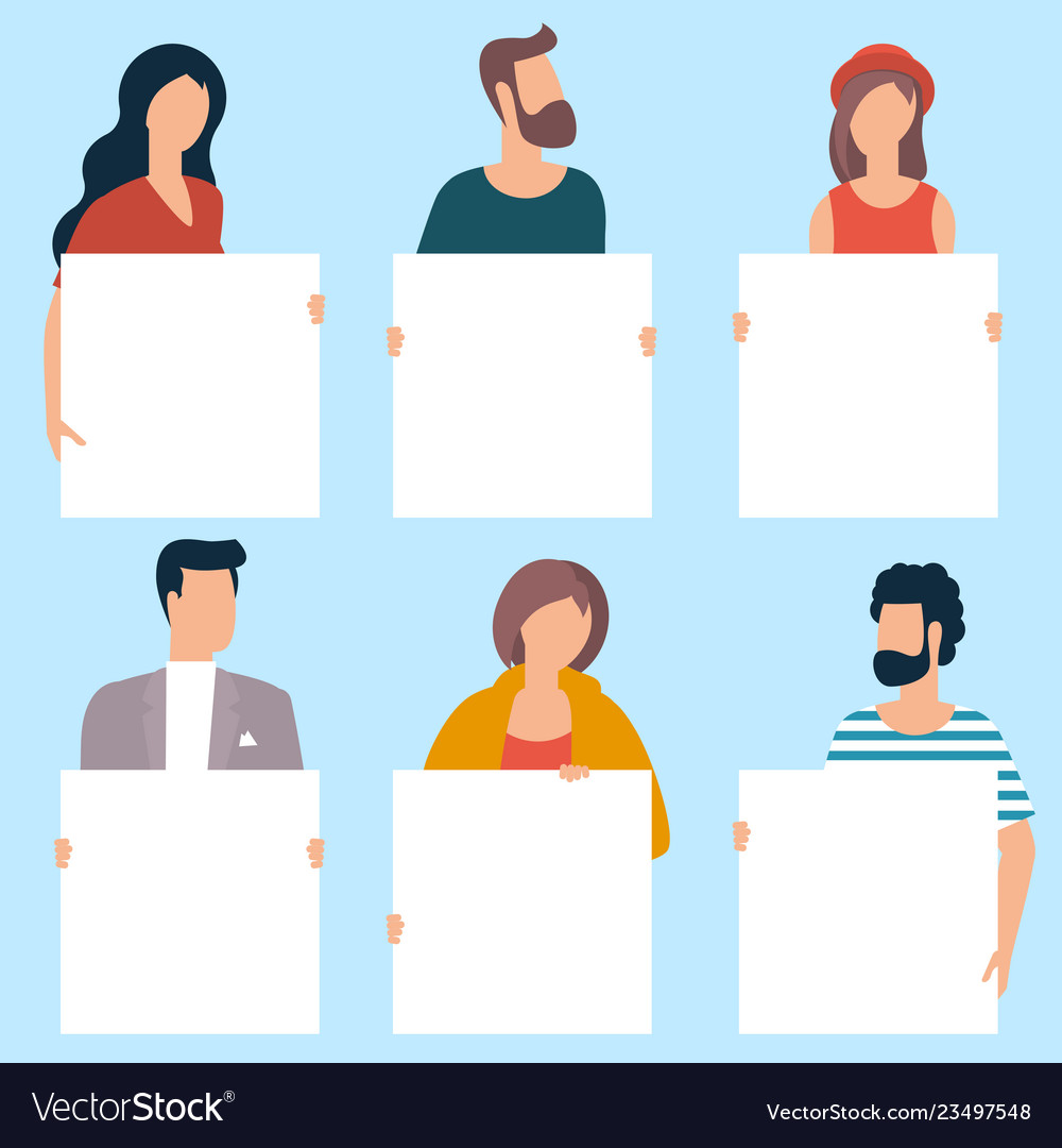 People holding blank white banner Royalty Free Vector Image