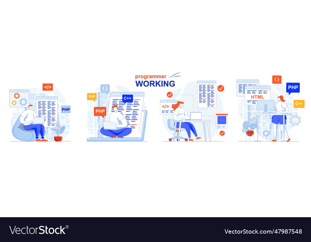 Programmer working concept set software