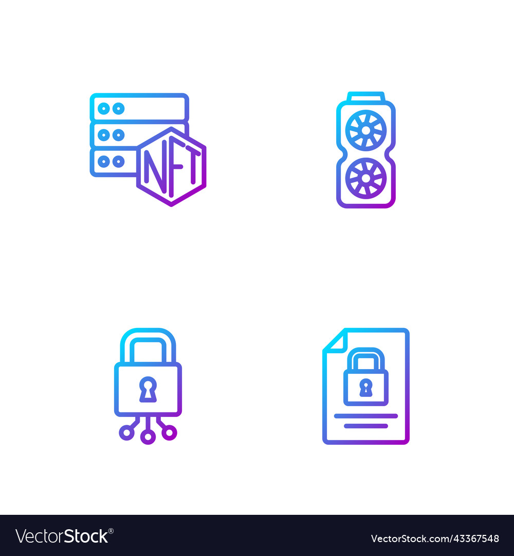 Set line document and lock cyber security nft vector image Set line document and lock cyber security nft