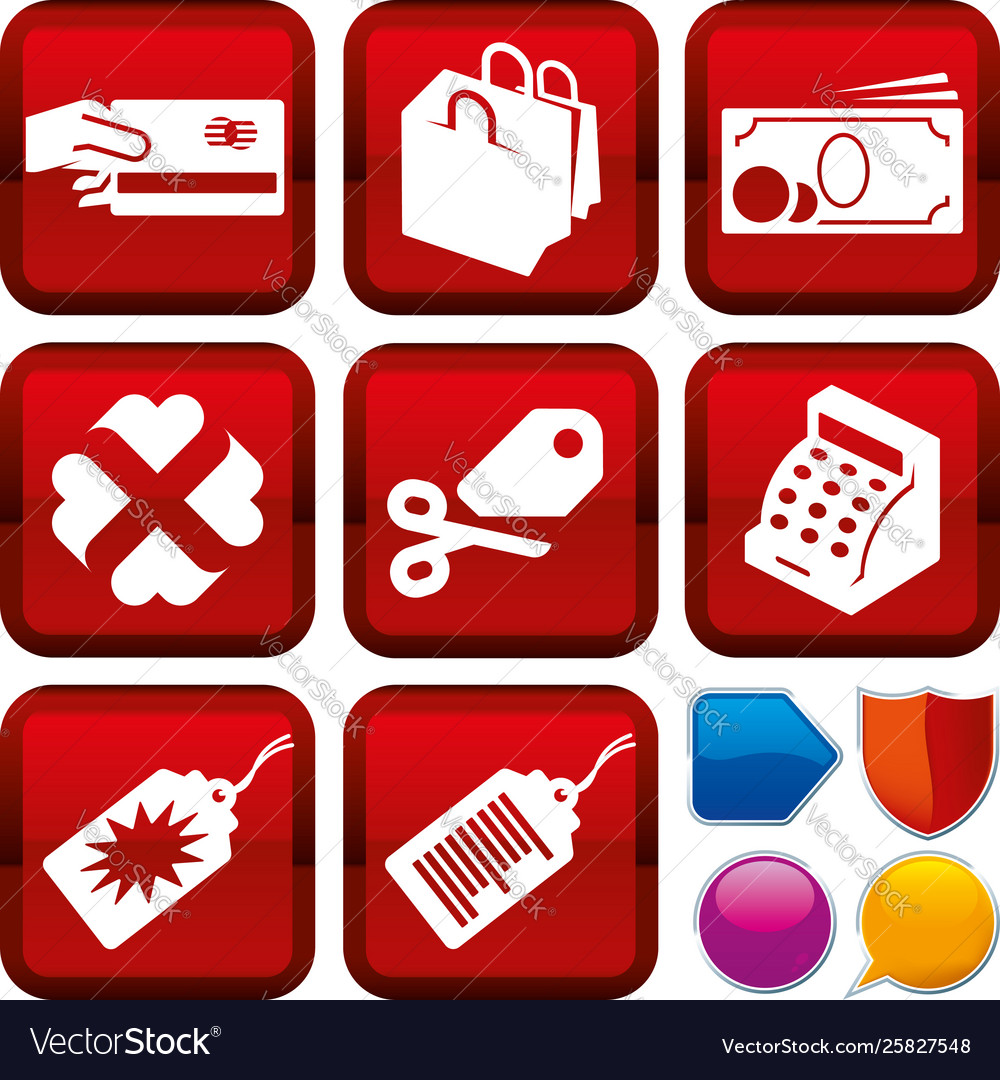 Set shopping icons on square buttons geometric
