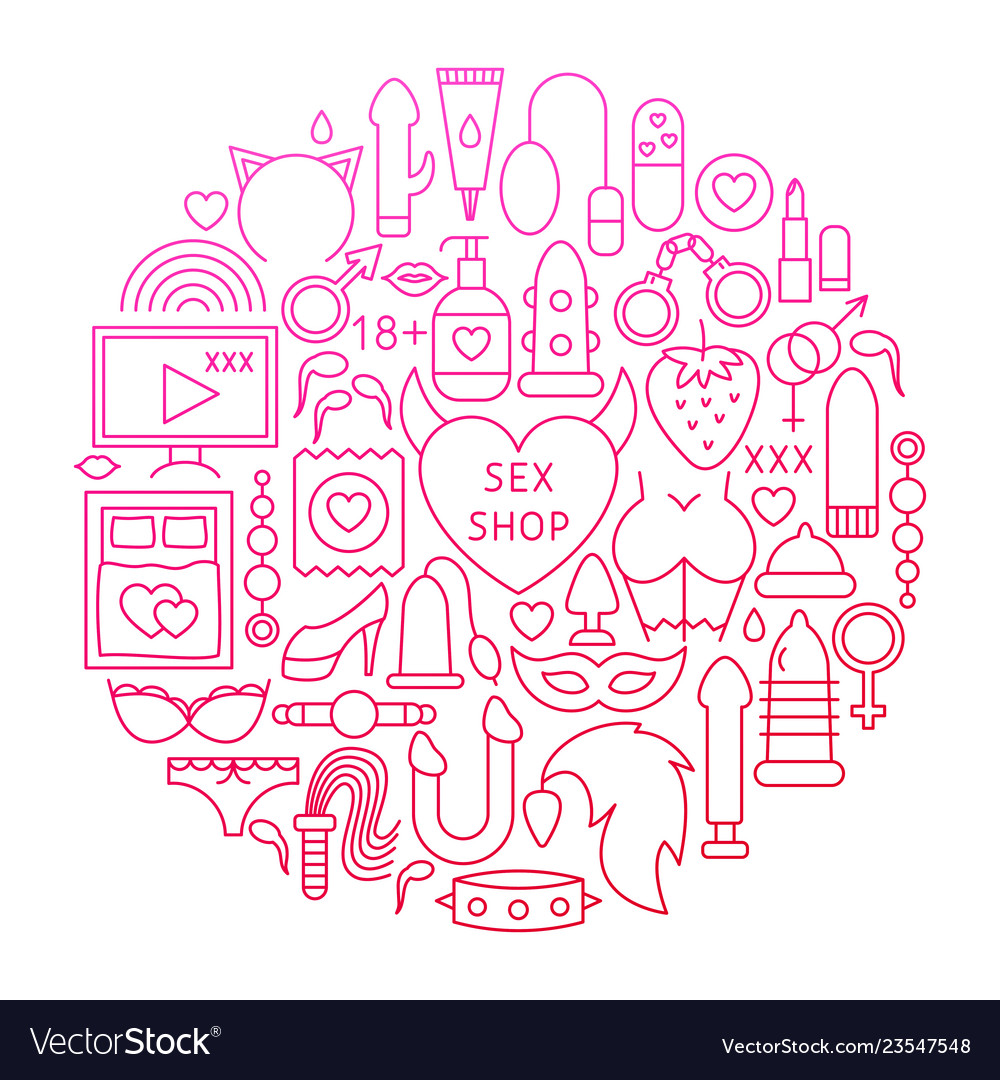 Sex shop line icon circle design