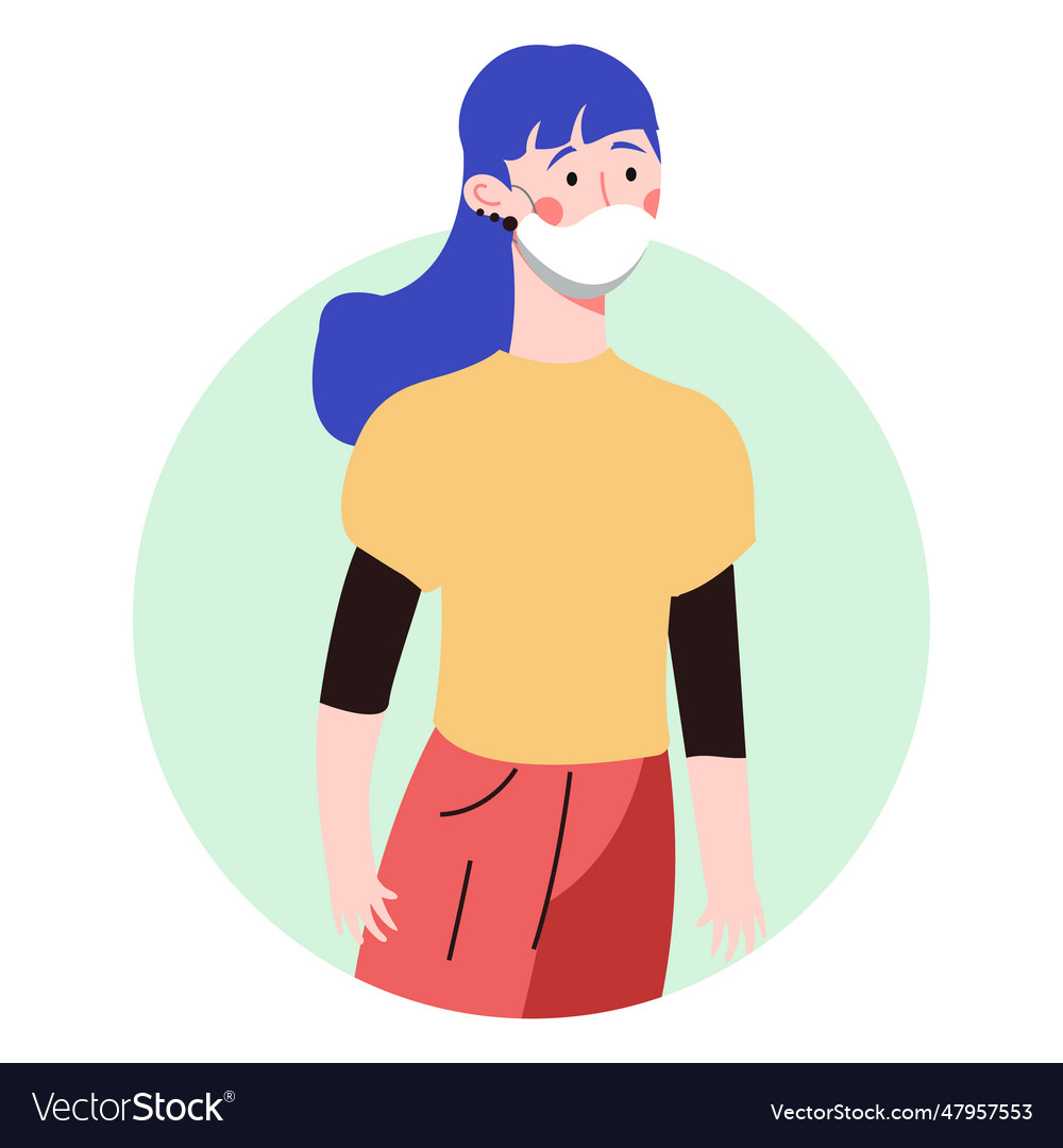 Blue hair girl with facemask character