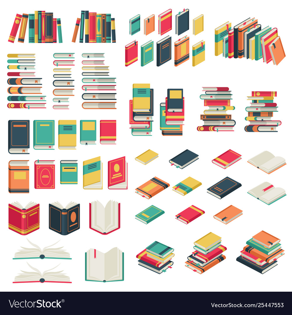 Flat books set book school library publishing Vector Image