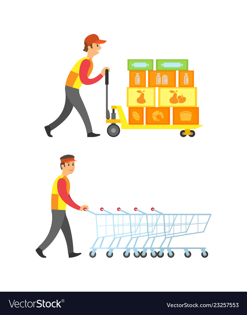 Loader worker man with boxes and containers vector image Loader worker man with boxes and containers