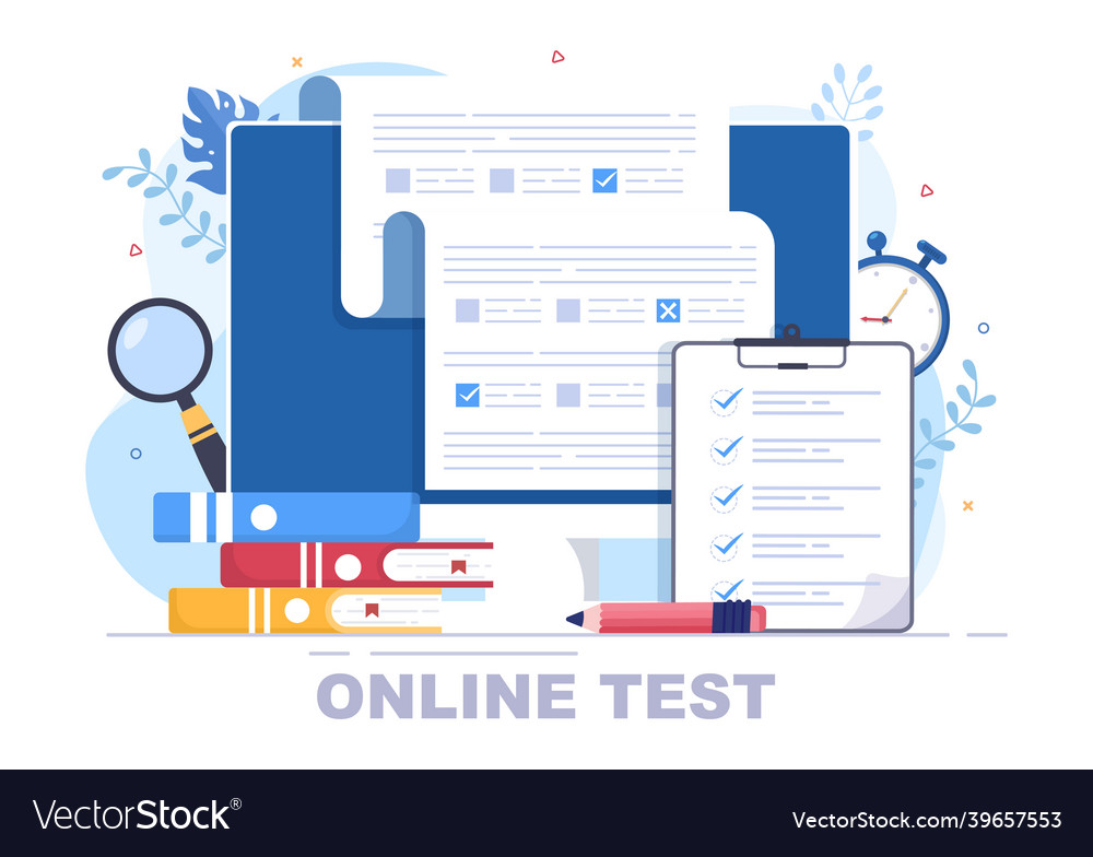 Online testing background with checklist taking vector image Online testing background with checklist taking