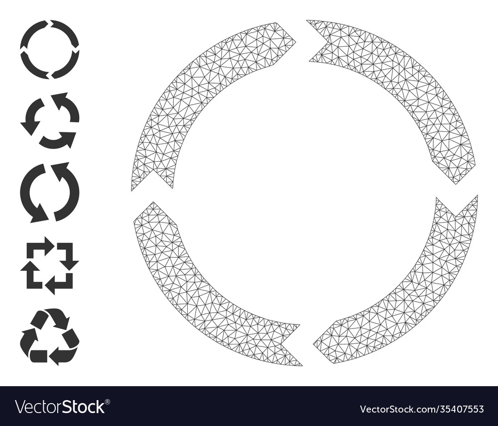 Polygonal net rotation icon with simple glyphs vector image Polygonal net rotation icon with simple glyphs