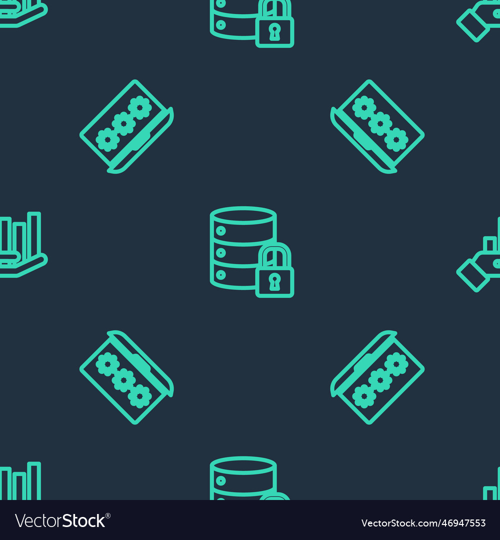 Set line server security with lock laptop vector image Set line server security with lock laptop
