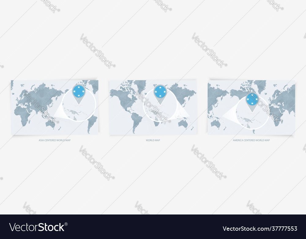 Three versions world map with enlarged