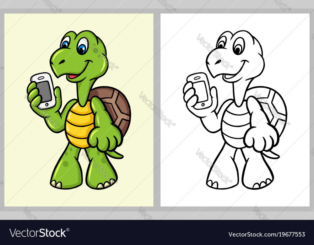 Turtle Bring Handphone Cartoon Character Vector Image