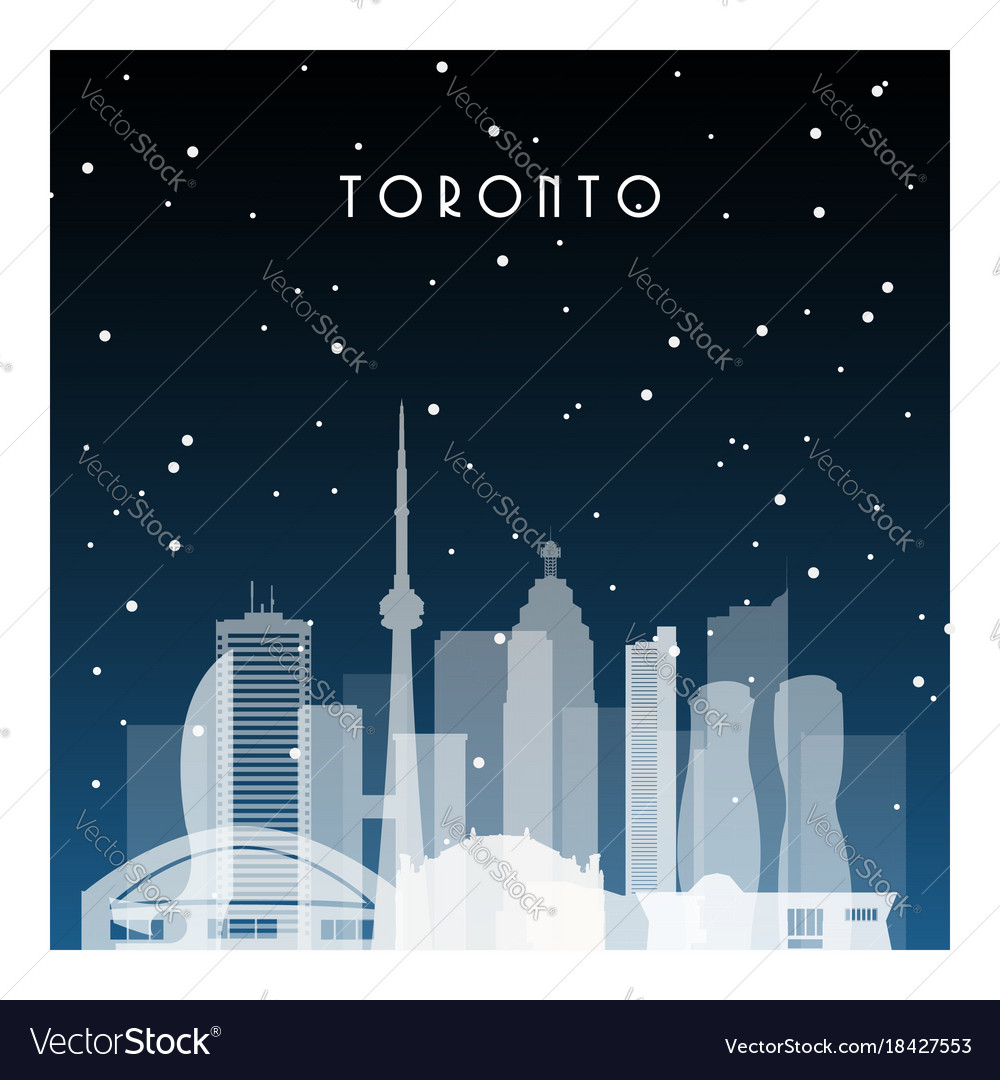 Winter Night In Toronto Night City In Flat Style Vector Image Winter Night In Toronto Night City In Flat Style Vector Image