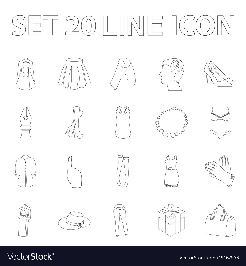 Frauen Kleidung Kontur Icons in Set-Sammlung