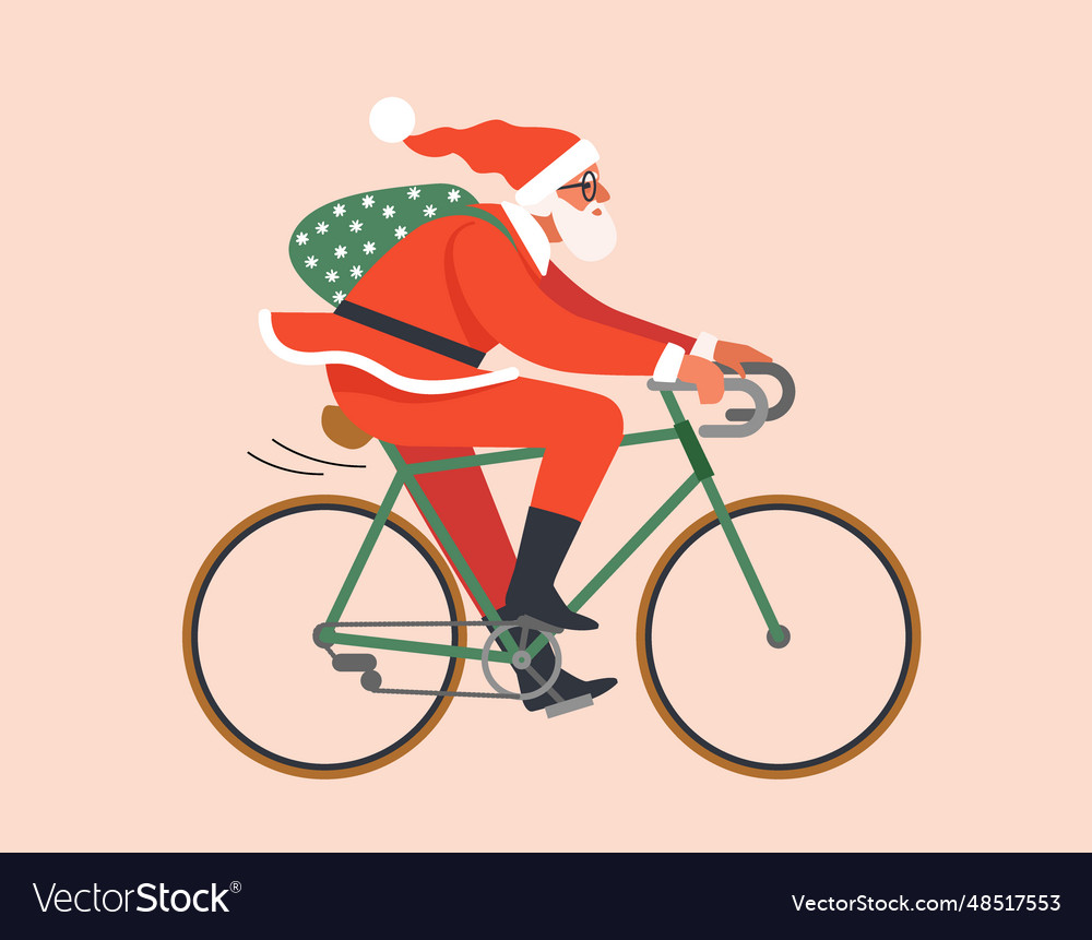 Young man or santa claus rides a bicycle Vector Image