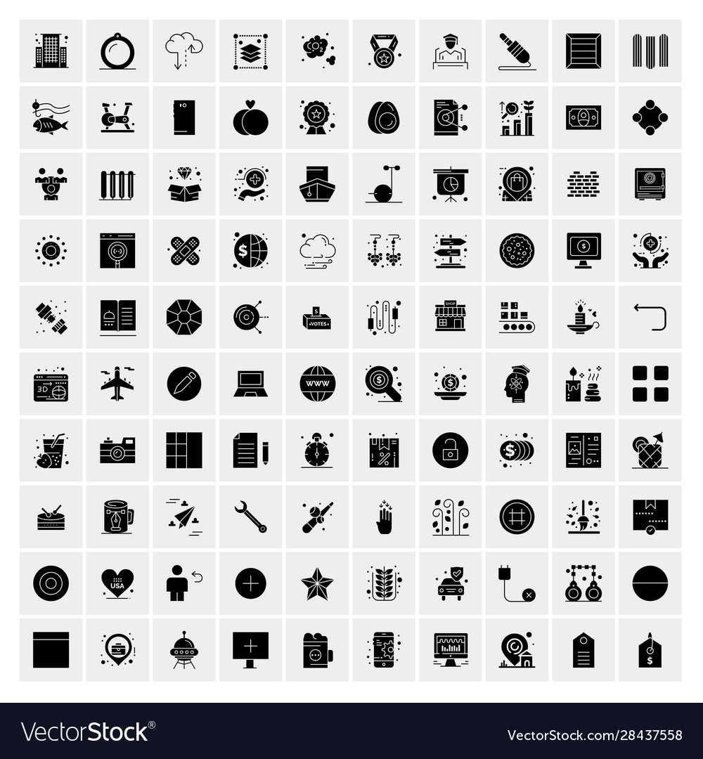 100 solid business icons for web and print Vector Image 100 solid business icons for web and print