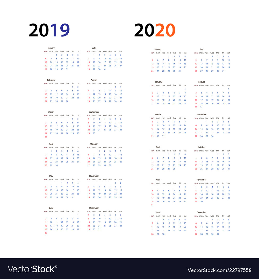 2019-2020 Calendar Horizontal - Clean & Simple