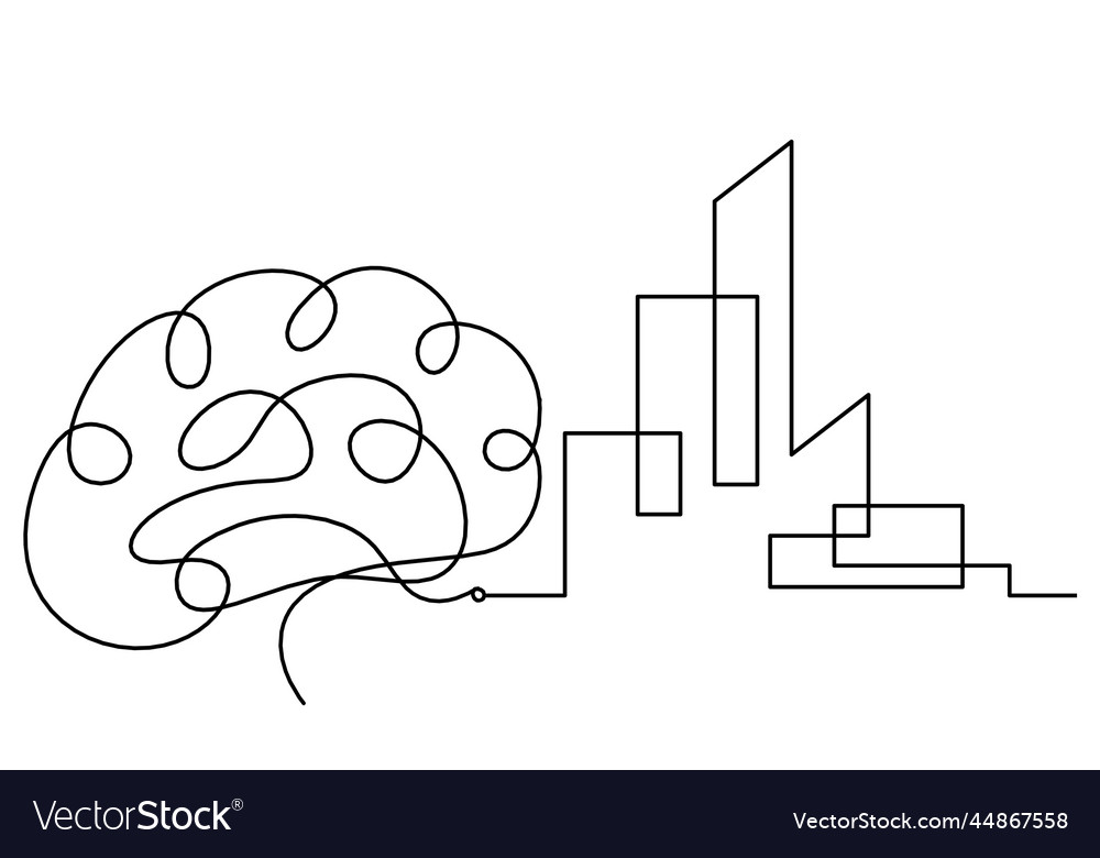 Abstract architecture with brain as continuous Vector Image Abstract architecture with brain as continuous