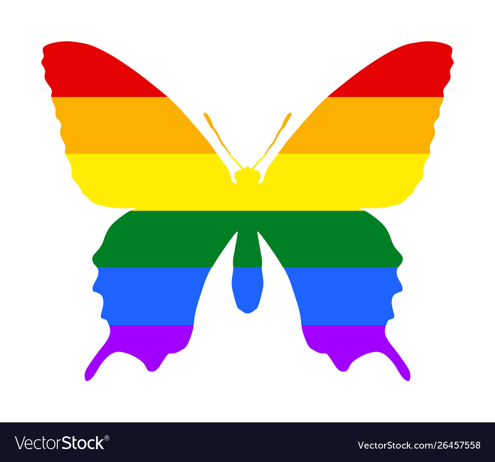 Butterfly silhouette over gay flag homosexual