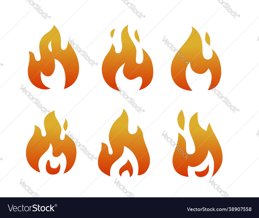 Flames and fire signs icon set Royalty Free Vector Image