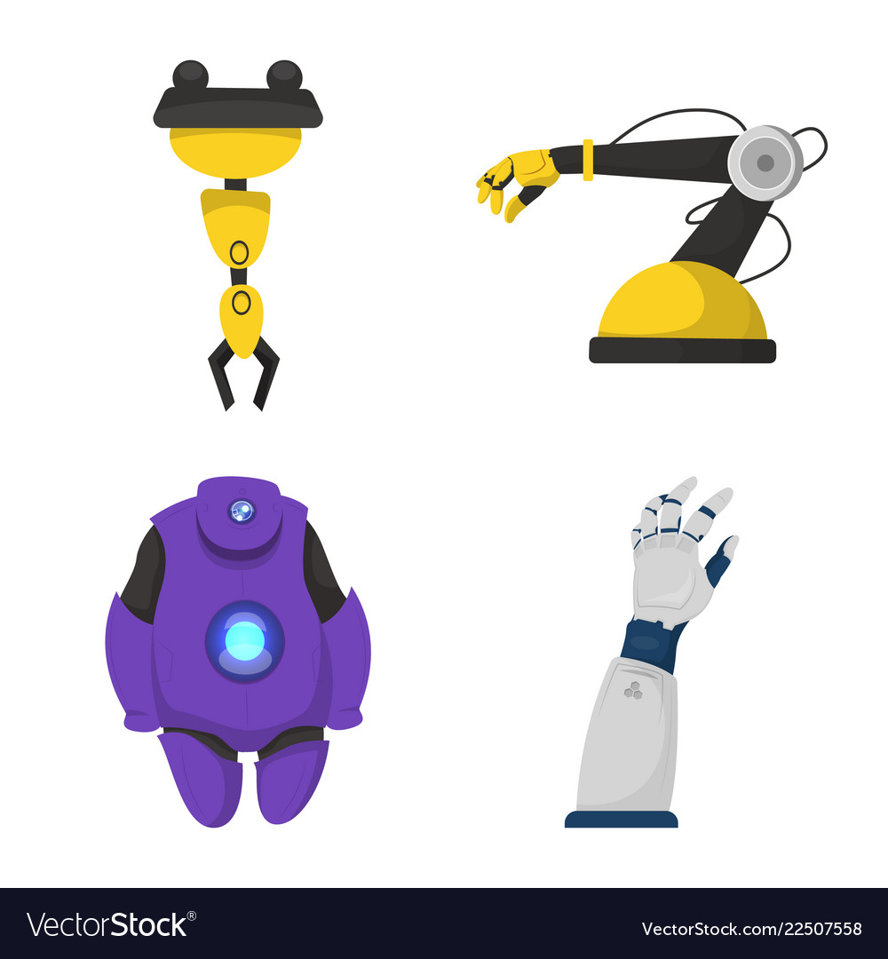 Isolated object of robot and factory sign set vector image Isolated object of robot and factory sign set