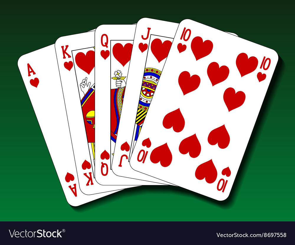 Poker hand royal flush heart Royalty Free Vector Image