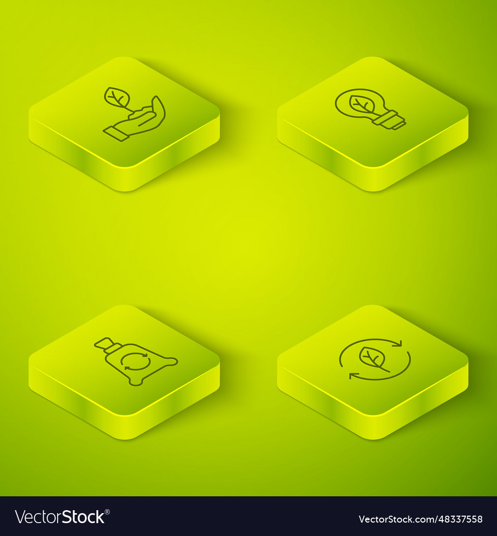 Set isometric line light bulb with leaf garbage
