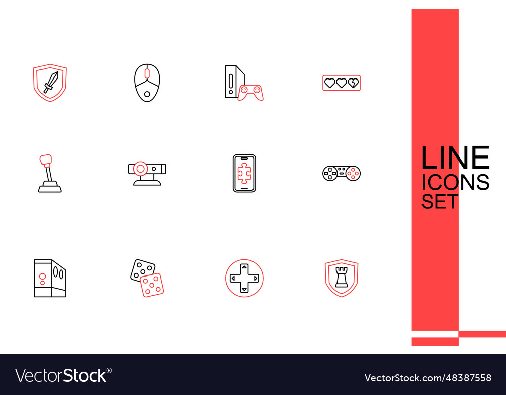 Set line chess shield game controller or joystick Vector Image Set line chess shield game controller or joystick