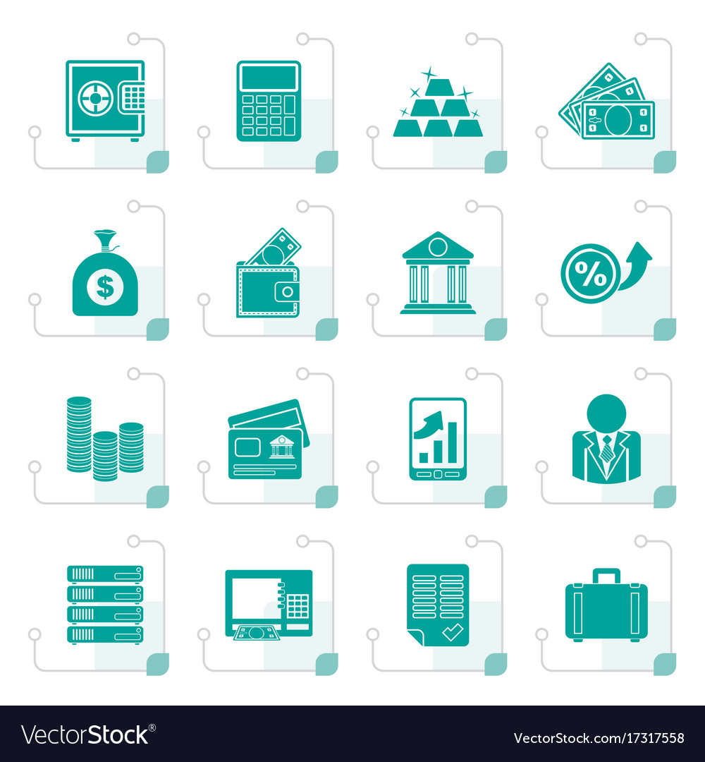 Stylized bank and finance icons