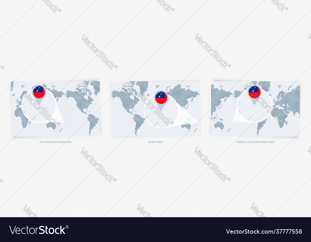 Three versions world map with enlarged