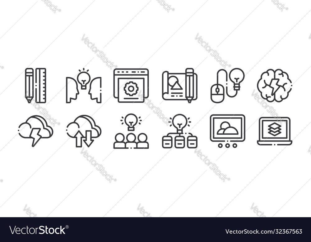 12 set linear design thinking icons thin