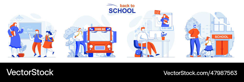 Back to school concept set pupils study Royalty Free Vector