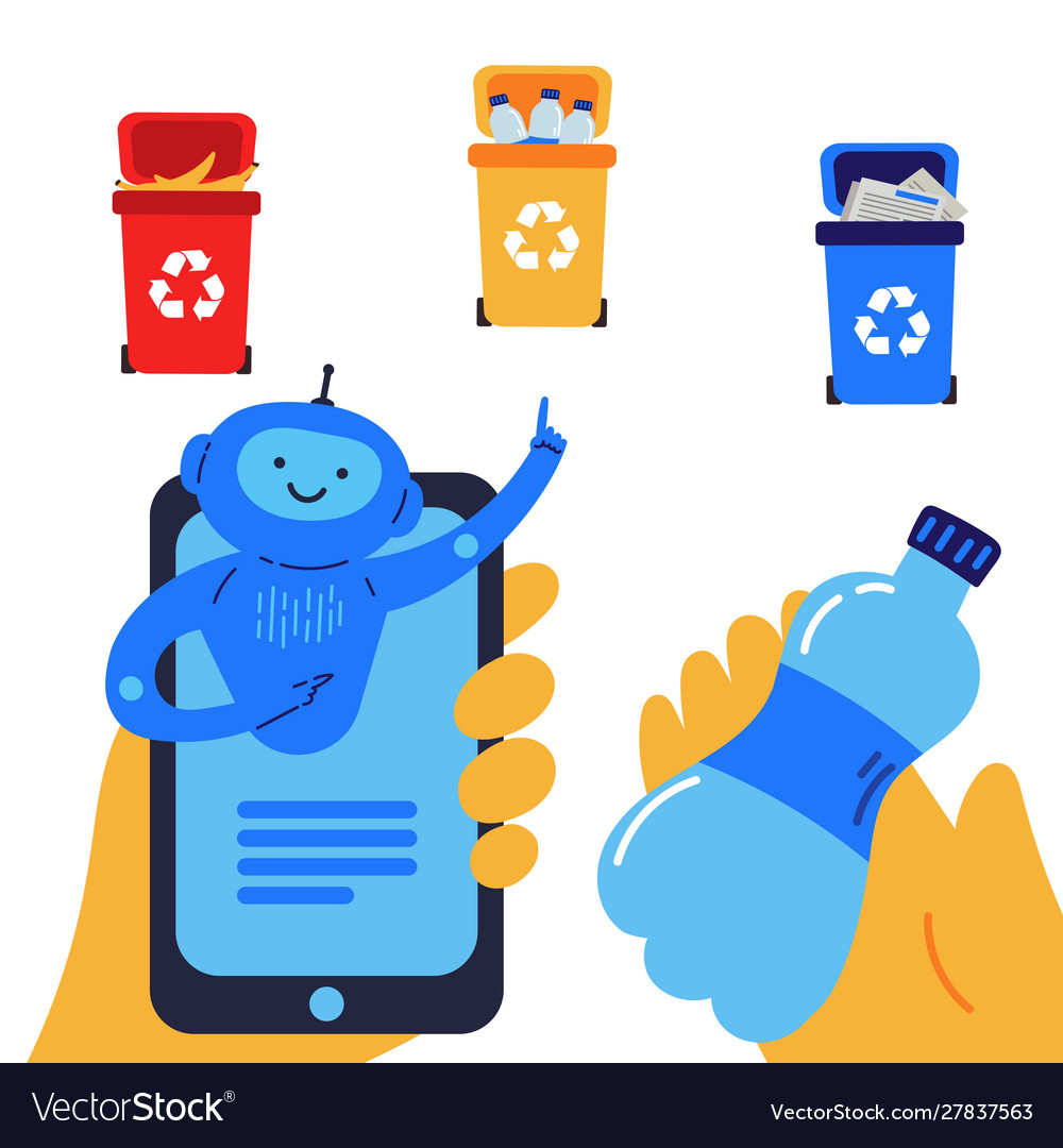 Chat bot which helps in sorting garbage vector image Chat bot which helps in sorting garbage