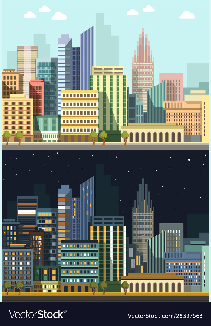 Cityscape in day and night skyscrapers urban Vector Image