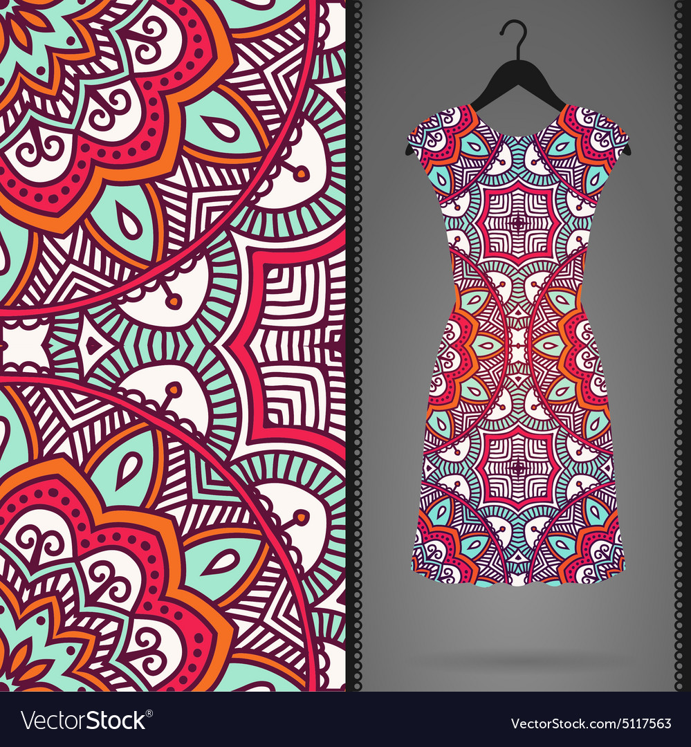 Ethnic floral seamless pattern with dress