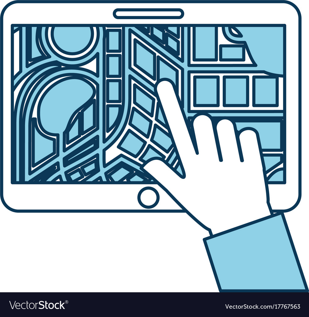 Hand touching tablet pc with street map pointer